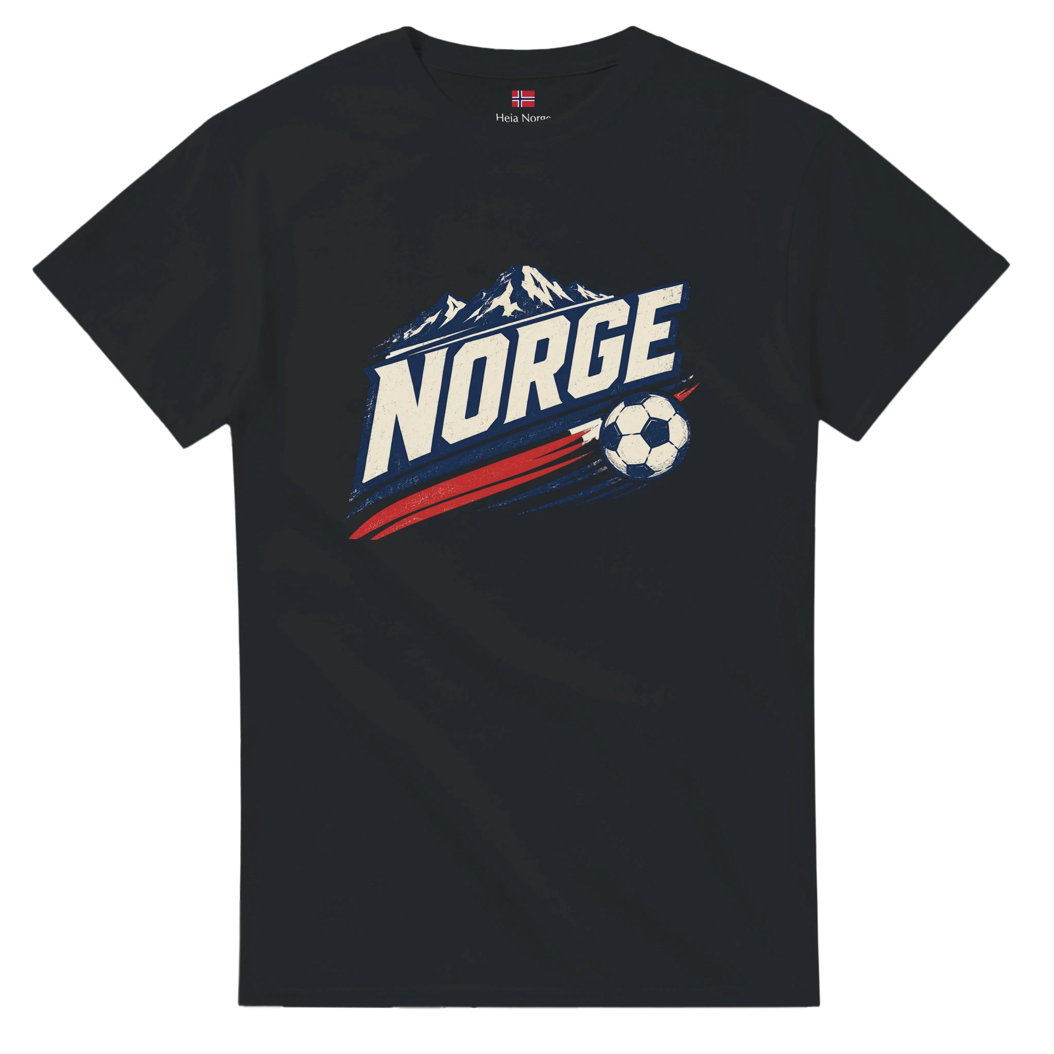 Norge t-skjorte svart med hvitt NORGE-trykk – enkelt design fra Heia Norge Shop