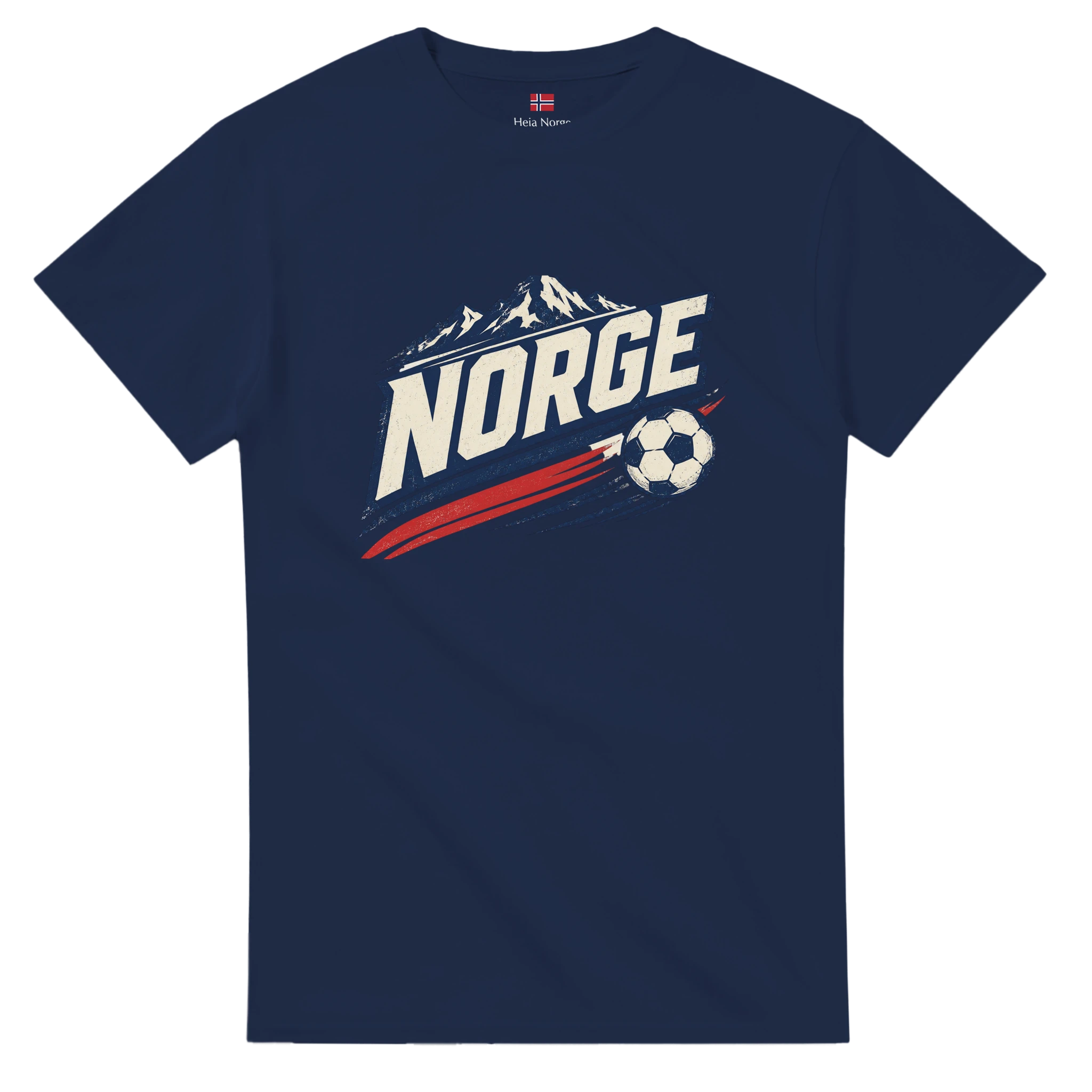 Norge t-skjorte marineblå med hvitt NORGE-trykk – enkelt design fra Heia Norge Shop