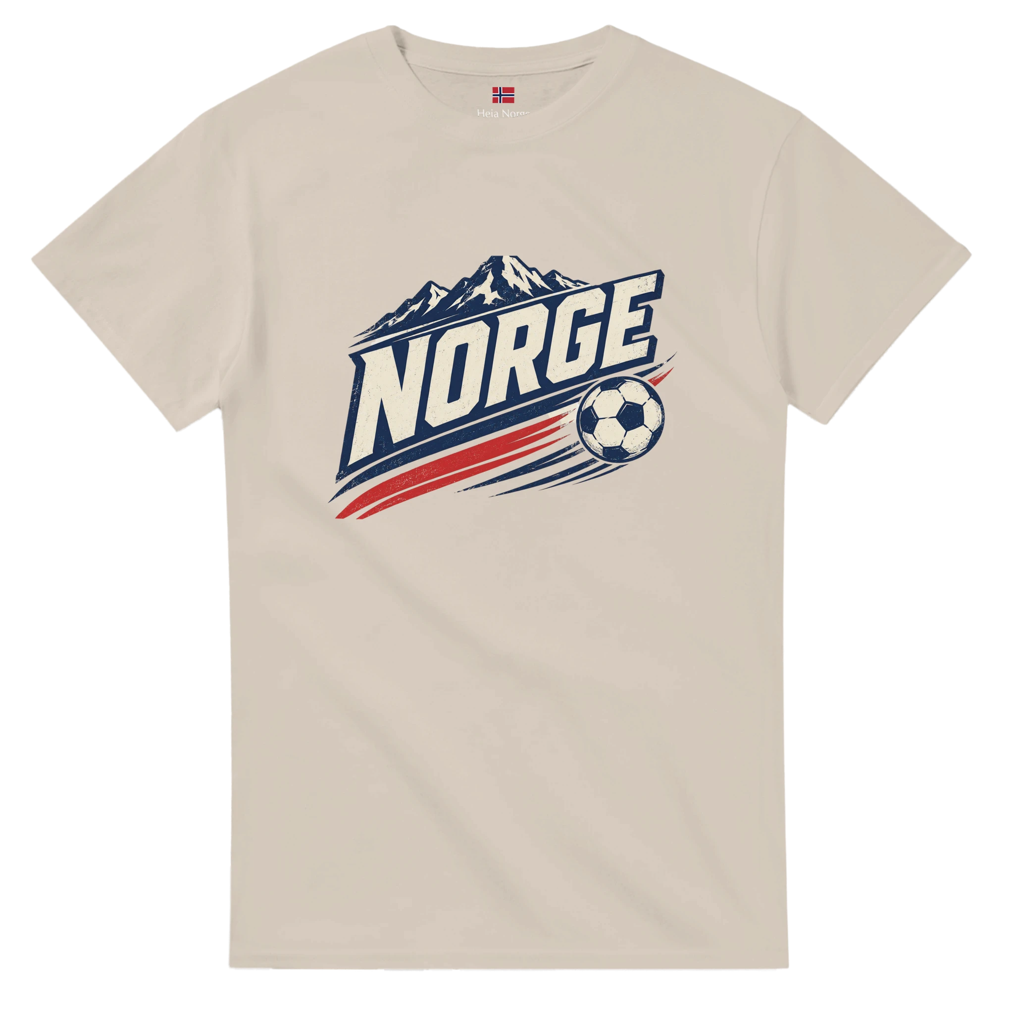 Norge t-skjorte sand med NORGE-trykk – enkel t-skjorte med trykk fra Heia Norge Shop