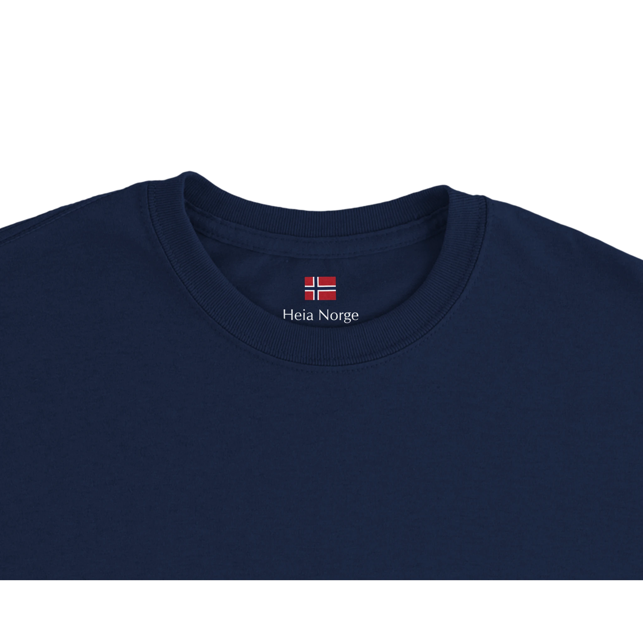 Norge t-skjorte marineblå brukt – unisex t-skjorte med NORGE-trykk fra Heia Norge Shop