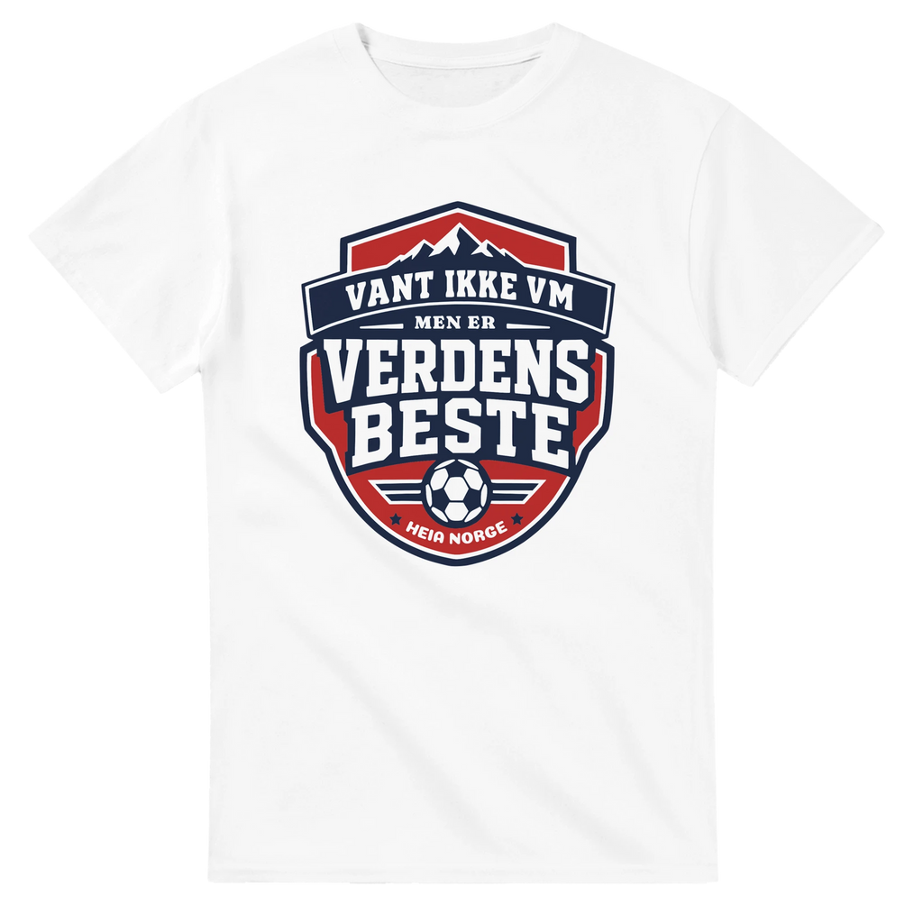 Norge t-skjorte hvit – Vant ikke VM, men er Verdens Beste – supporterutstyr fra Heia Norge Shop