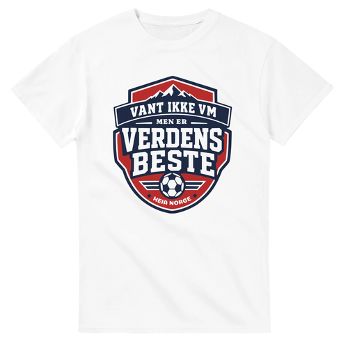 Norge t-skjorte hvit – Vant ikke VM, men er Verdens Beste – supporterutstyr fra Heia Norge Shop