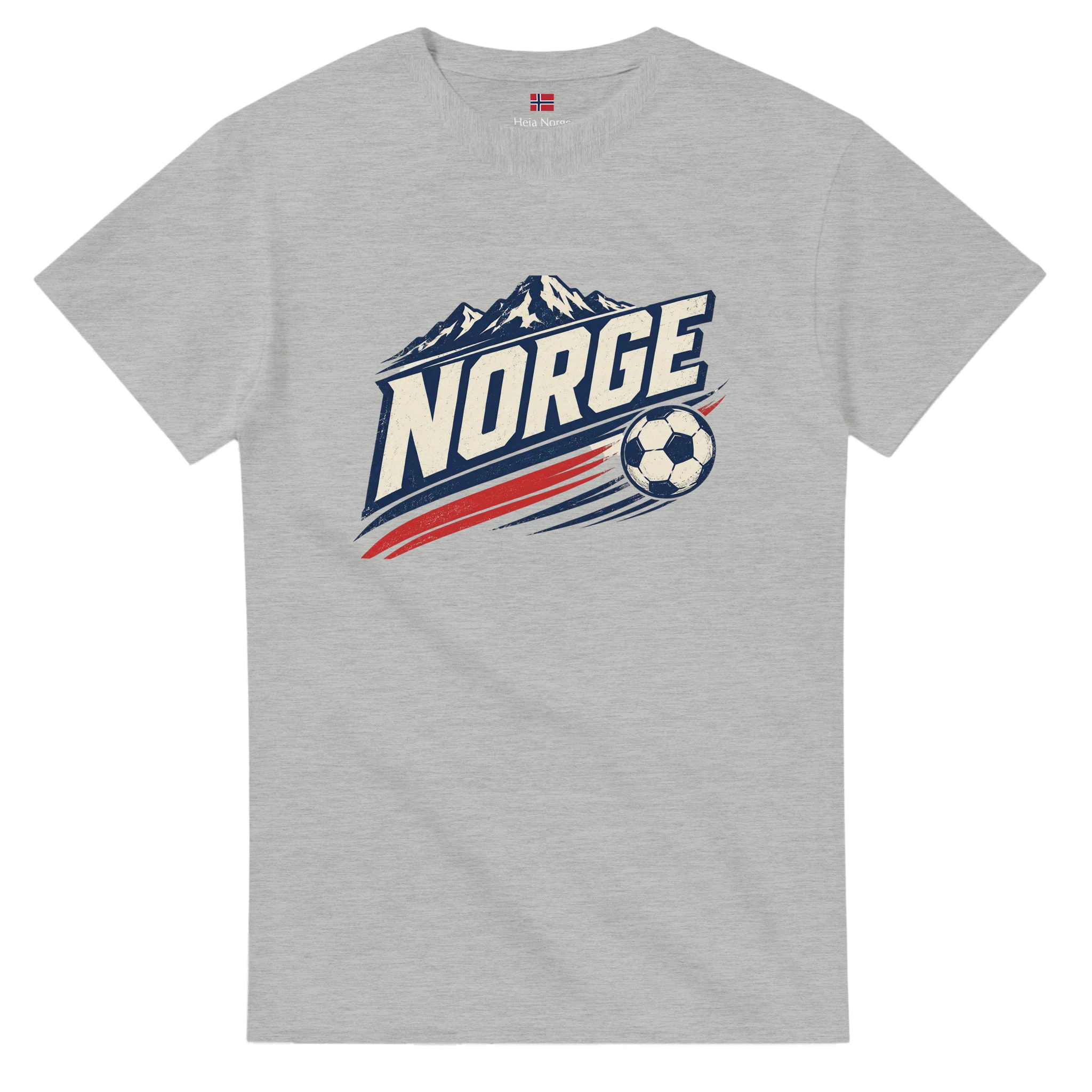 Norge t-skjorte grå (Ash) med NORGE-trykk – unisex bomulls-t-skjorte fra Heia Norge Shop