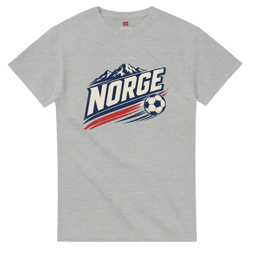 Norge t-skjorte grå (Ash) med NORGE-trykk – unisex bomulls-t-skjorte fra Heia Norge Shop