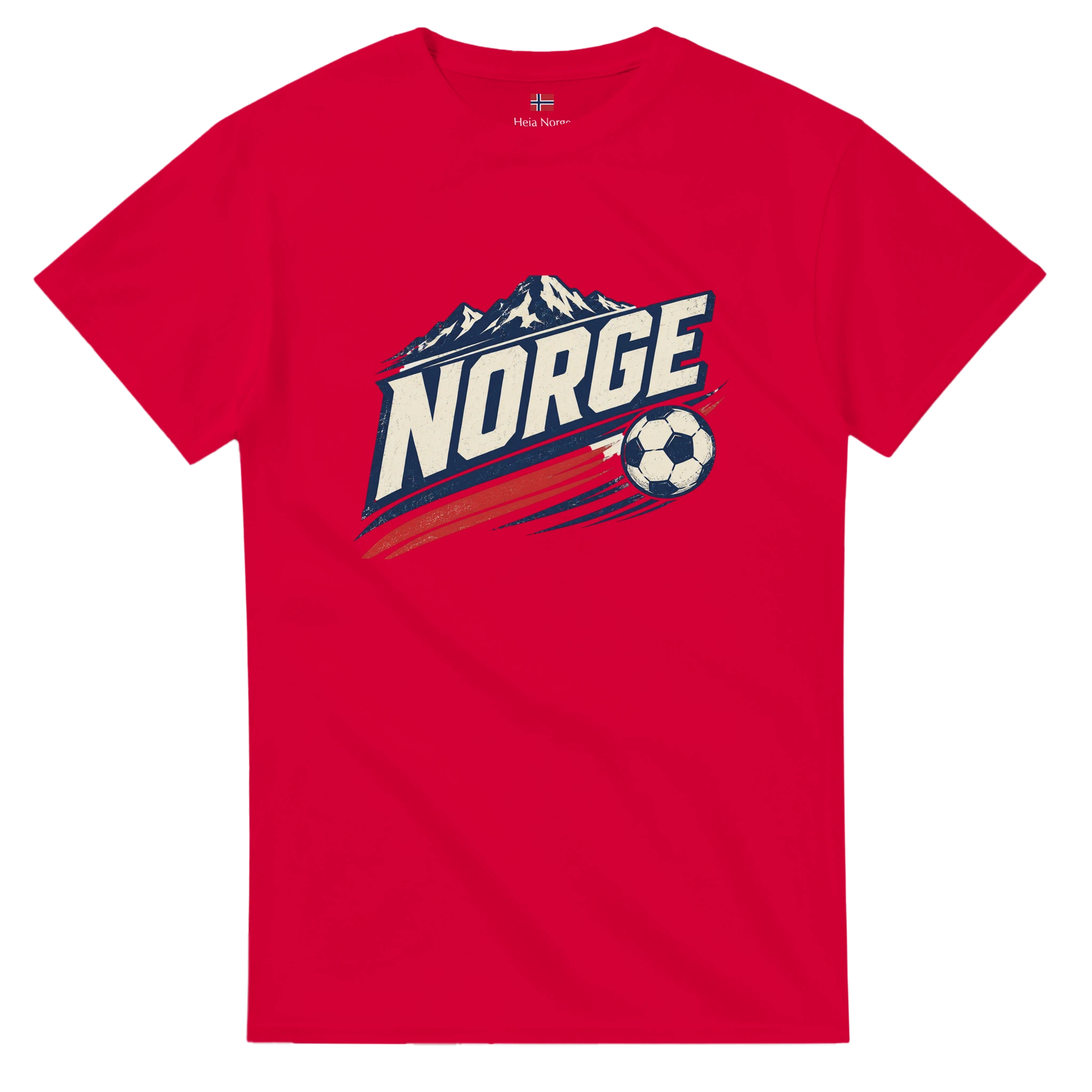Norge t-skjorte rød med NORGE-trykk – supporterutstyr og 17. mai-t-skjorte fra Heia Norge Shop